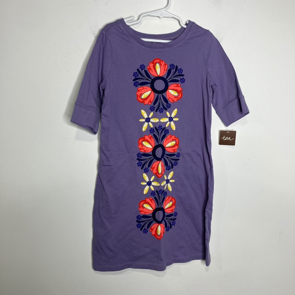 Tea collection floral pattern purple shift dress girls size 8 new‎ casual